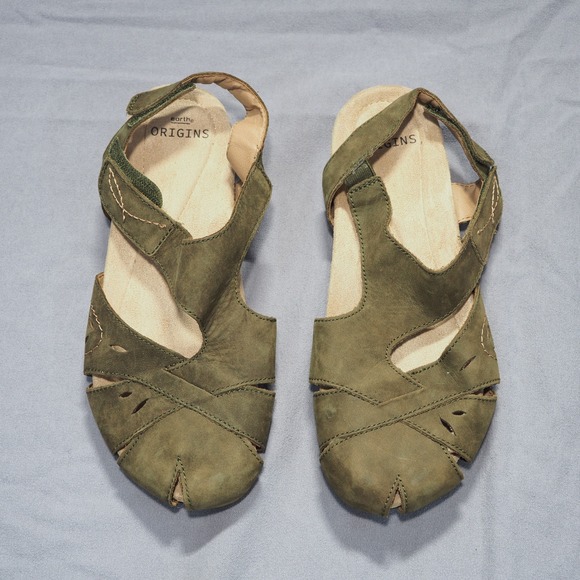 Earth Origins Sandals Womens 7 Wide Birdine Olive Green Slingback Leather Shoes - Picture 3 of 11